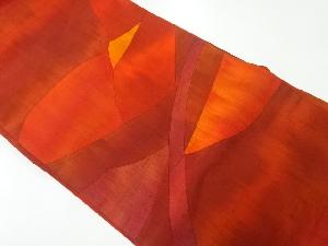 リサイクル　手織り紬切り嵌め抽象花模様名古屋帯